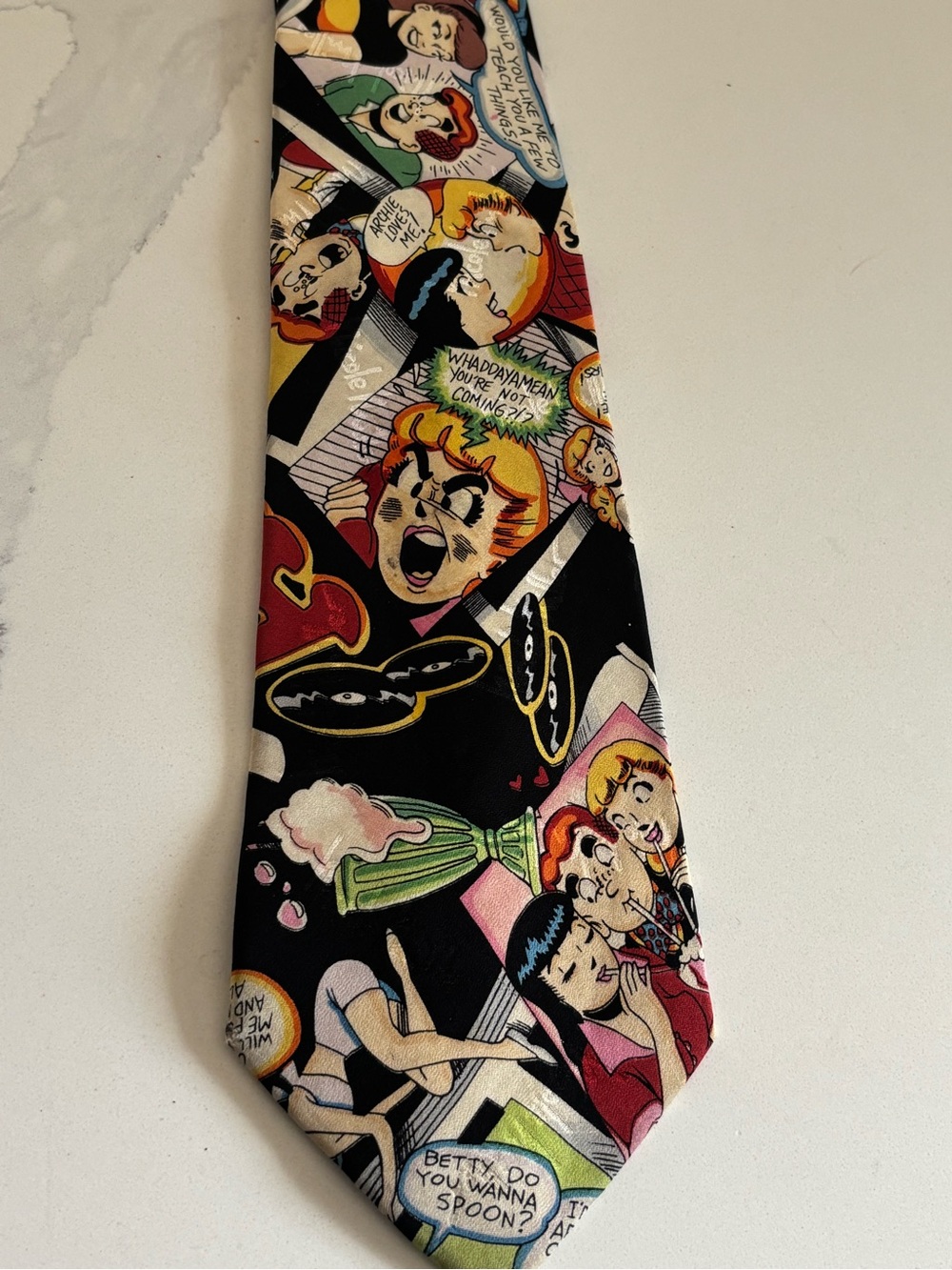 Nicole Miller tie from 1993 featuring Archie Comics panels